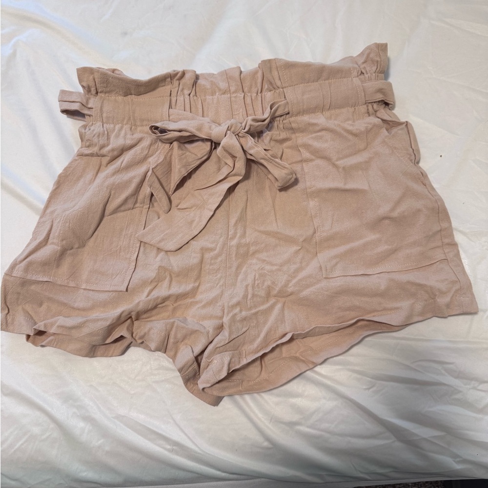 SHEIN High Waist Paperbag Shorts in Cream